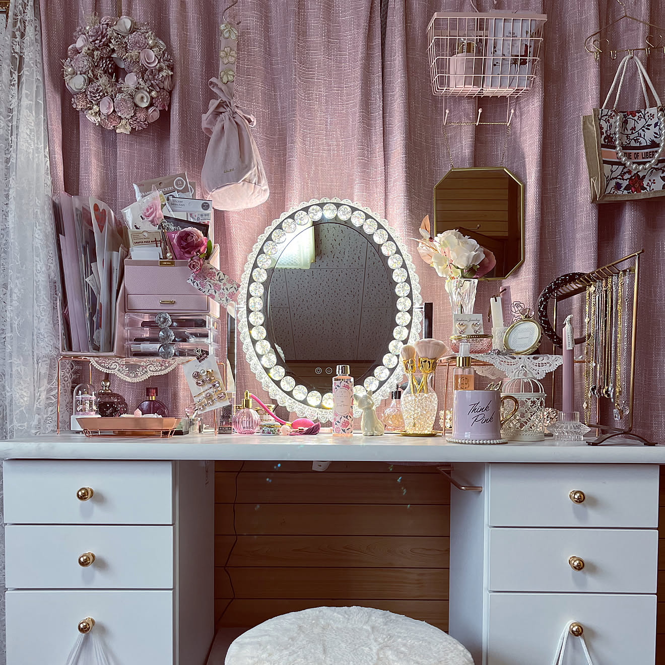 ドレッサー コンパクト 白 3色LED ライト収納沢山 化粧台 鏡台 本日