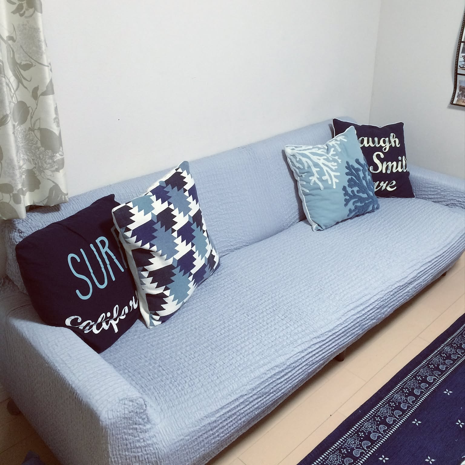 Lounge/ニトリ/夏仕様に模様替え。/西海岸風/カルフォルニアスタイルにしたい/ソファーカバー&hellip;などのインテリア実例 2016