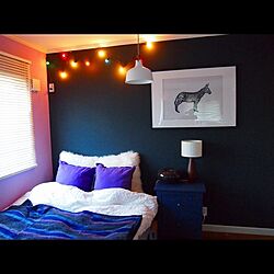 ベッド周り/DIY/カラフルライト/自分でペイントした壁/ＩＫＥＡの額のインテリア実例 - 2014-02-12 23:49:16