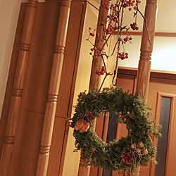 玄関/入り口/クリスマス/ドライフラワー/植物/手作り...などのインテリア実例 - 2018-12-18 22:14:12