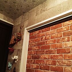 壁/天井/陶器のフックは蚤の市/レンガとコンクリートと花柄と…のインテリア実例 - 2017-07-15 23:05:45