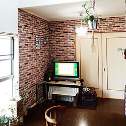 部屋全体/プラントハンガー/ベンジャミンバロック/壁紙レンガ/アメブロやってます...などのインテリア実例 - 2015-03-13 08:54:14