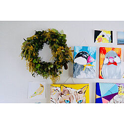 壁面アート/壁面ディスプレイ/お花のある暮らし/ミモザリース手作り/ミモザのある暮らし...などのインテリア実例 - 2022-03-19 00:54:05
