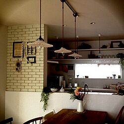 キッチン/DIY/発泡スチロールのレンガ壁/照明/ミルクシェード...などのインテリア実例 - 2013-12-15 17:06:59