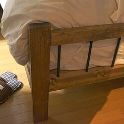 ベッド周り/ニトリ布団カバー/DIYで作ったベッド/木とアイアンのベッド♡のインテリア実例 - 2016-03-07 23:51:49