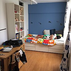 ベッド周り/ブルーの壁/こども部屋/IKEAのインテリア実例 - 2016-12-31 11:18:24