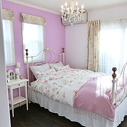 DIY/紫壁/寝室ベッド/寝室の照明/寝室インテリア...などのインテリア実例 - 2021-02-25 21:00:05