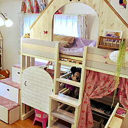 子供部屋&キッズスペース/DIY/ロフトベッド DIY/ピンクと紫/ベッドハウス...などのインテリア実例 - 2020-01-24 18:46:53