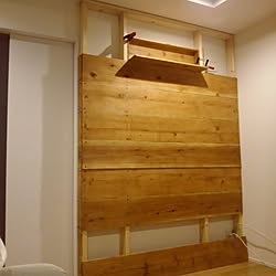 建売住宅/足場板/壁掛けテレビDIY/ブライワックスミディアムブラウン/補強は大事...などのインテリア実例 - 2017-05-06 19:05:28