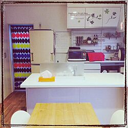 キッチン/IKEAファブリック/飾り棚/DIY　/IKEAのインテリア実例 - 2014-01-10 10:13:07