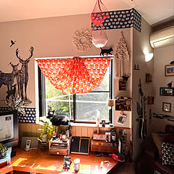monnさんのマクラメ/IKEA猫柄カーテン/窓辺の猫/ねこのいる風景/黒猫ミースケ...などのインテリア実例 - 2022-03-30 10:21:55