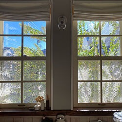 窓からの眺め/カフェカーテン/格子窓DIY/上げ下げ窓/カーテン...などのインテリア実例 - 2021-01-30 17:05:45