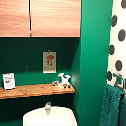 水玉の壁紙/緑の壁紙/リサラーソンガチャ/IKEAのきのこライト/バス/トイレのインテリア実例 - 2019-12-28 17:49:28