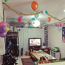部屋全体/狭いLDK/IKEA/誕生日の飾り付け/クリスマスツリー...などのインテリア実例 - 2016-11-07 18:21:48