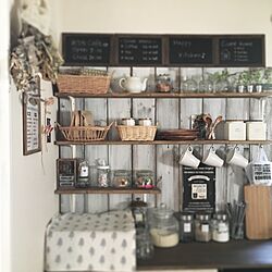 キッチン/黒板シート/キッチン棚DIY/カフェ風/かご...などのインテリア実例 - 2017-05-23 13:30:05
