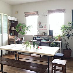 リビング/ダイニングテーブル/カフェ風/DIY/古道具...などのインテリア実例 - 2017-05-15 13:05:09