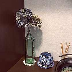 玄関/入り口/玄関靴箱の上/シンガポールで買ったキャンドルホルダー/紫陽花のドライ/2017.7.15のインテリア実例 - 2017-07-15 12:35:13