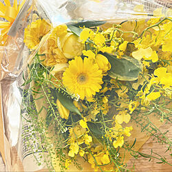 黄色い花束/花束いただきました/お花に癒される/可愛らしい花/家時間を楽しむ...などのインテリア実例 - 2022-04-05 14:36:26