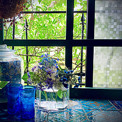 タイルしいて/琉球ガラスのコップ/紫陽花/いつもの風景/花のある暮らし...などのインテリア実例 - 2021-06-29 09:24:33