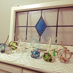 玄関/入り口/アンティークステンドグラス/ガラスの花器/ガラスの浮き玉/夏のディスプレイのインテリア実例 - 2014-05-14 14:48:28
