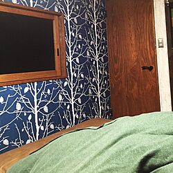 ベッド周り/#反対側は黄緑の壁紙#山小屋イメージ/無印良品/ニトリのインテリア実例 - 2016-10-11 20:33:05