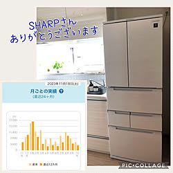 キッチン/電気代安くなりました/SHARP冷蔵庫モニターその後/SHARP業界最薄冷蔵庫/SHARP...などのインテリア実例 - 2023-11-18 08:13:56