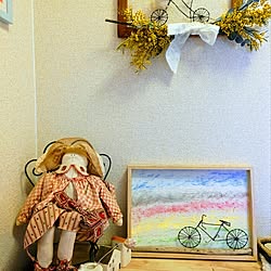 玄関/入り口/ワイヤーアート/凸凹ペイント/パステルクレヨン/自転車と桜...などのインテリア実例 - 2024-04-24 11:02:45