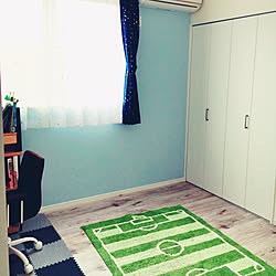 部屋全体/床は汚れが目立たないブナ柄/アクセントクロス ブルー/机の上は写せない/こども部屋...などのインテリア実例 - 2016-09-28 10:00:55