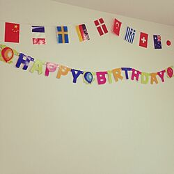 ベッド周り/誕生日なので/国旗/セリアのガーランドのインテリア実例 - 2014-06-19 09:22:12