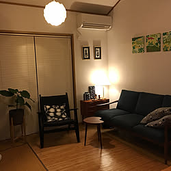 部屋全体/深夜の薄暗いお部屋/暮らしの一コマ/チーク材の家具/北欧インテリア...などのインテリア実例 - 2018-07-30 00:28:34