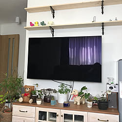 アイアン棚受けでDIY/TV上の棚DIY/壁掛けTV/BRAVIA55型有機ＥＬ/見てくれてありがとう♡...などのインテリア実例 - 2019-09-03 09:23:11