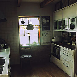 窓/れんが壁紙/食器棚/キッチン/キッチンのインテリア実例 - 2021-07-05 08:58:25