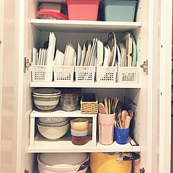 キッチン/食器棚/断捨離したい/DAISOのカラーボックス/お皿を立てる...などのインテリア実例 - 2017-02-24 20:22:44