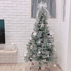 リボン/白レンガ/クリスマスツリー150cm/リビングのインテリア実例 - 2021-11-21 11:04:52