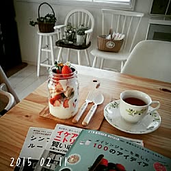 リビング/スポンジはパンのｲﾁｺﾞｽﾍﾟｼｬﾙ/おうちcafe/ダイニングテーブル/AfternoonTea...などのインテリア実例 - 2015-02-11 13:14:36