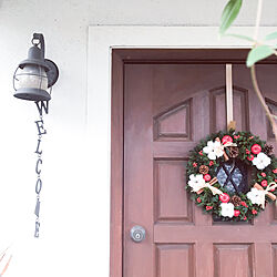 玄関/入り口/木製ドア/漆喰壁/クリスマス/シンプルが好き...などのインテリア実例 - 2018-12-08 11:35:18
