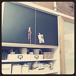 キッチン/DIY/黒板/リメイク食器棚(｡´◡ `｡)/リメイク木箱のインテリア実例 - 2013-10-05 17:53:40