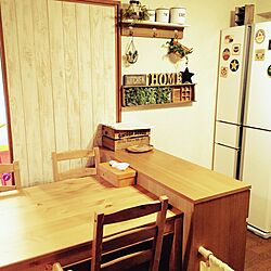 キッチン/冷蔵庫浮いてる/IKEAダイニングテーブル/壁紙や本舗/DIY...などのインテリア実例 - 2015-04-13 20:47:29