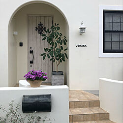 スペインタイル/白い家/LIXIL玄関ドア/アールのポーチ/庭づくり中...などのインテリア実例 - 2022-03-11 12:48:30