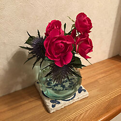 ニゲラ/バラ/玄関ニッチ/花を飾る/ガラスの花瓶...などのインテリア実例 - 2023-04-30 21:24:02