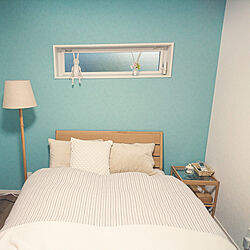 ベッド周り/花のある暮らし/シンプルインテリア/ブルーの壁/IKEA...などのインテリア実例 - 2021-02-01 16:04:05