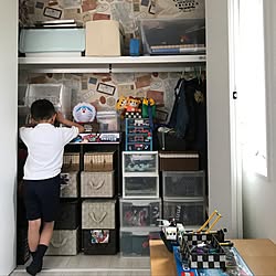 壁/天井/ニトリの収納BOX/サンゲツ　アクセントクロス/子ども部屋/おもちゃ収納...などのインテリア実例 - 2017-06-03 22:30:56