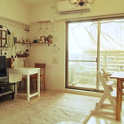 部屋全体/カーテンのない窓/ダイニング用キッズチェアー/ベランダ陽射しよけ/woodproラティス...などのインテリア実例 - 2015-03-06 12:26:12