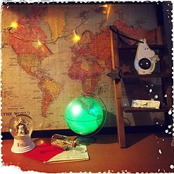 地球儀ランプ/スノードーム/セリア/世界地図/ムーミンのインテリア実例 - 2015-07-17 21:04:06
