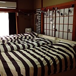 ベッド周り/ストライプ/IKEA/黒/模様替え...などのインテリア実例 - 2016-05-28 10:17:27