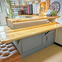 キッチン/カラーボックス カウンター/カフェ板DIY/ダイソー/カフェ風...などのインテリア実例 - 2024-04-15 21:31:31