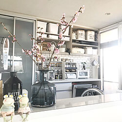 桜の切り枝/ブレッドケース/リノベーション/キッチン背面/IKEAの花瓶...などのインテリア実例 - 2019-04-09 07:54:46