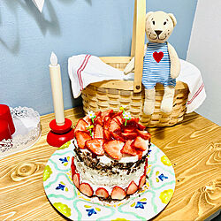 IKEAのくまさん/手作りケーキ/イチゴのケーキ/息子誕生日/キッチンのインテリア実例 - 2022-03-26 10:09:32