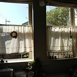 キッチン/Marikaちゃんのリース/3coinsのカフェカーテン/オリーブの木/窓枠風飾り...などのインテリア実例 - 2014-06-13 08:05:40