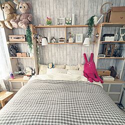 ベッド周り/壁紙DIY/寝室/DIY/収納棚DIY...などのインテリア実例 - 2023-11-03 09:04:52